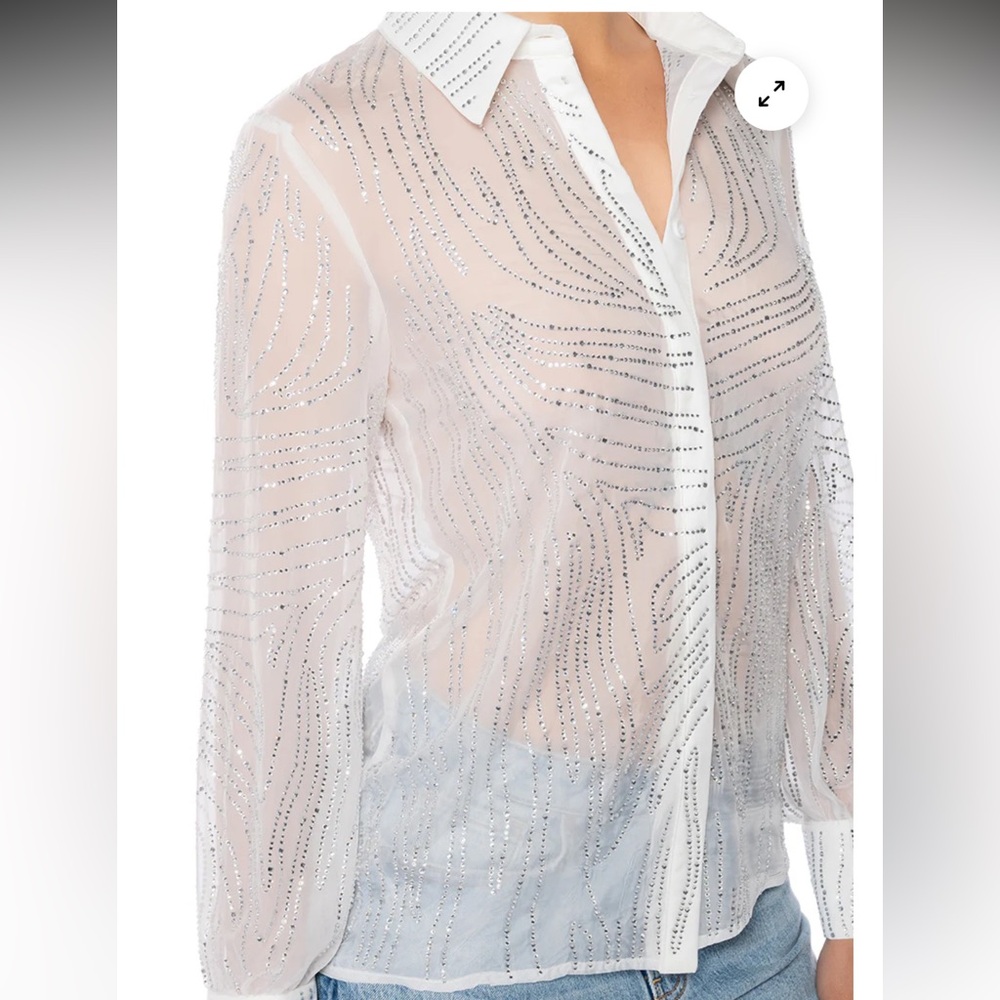 Akira sheer embellished diamanté chiffon white button down